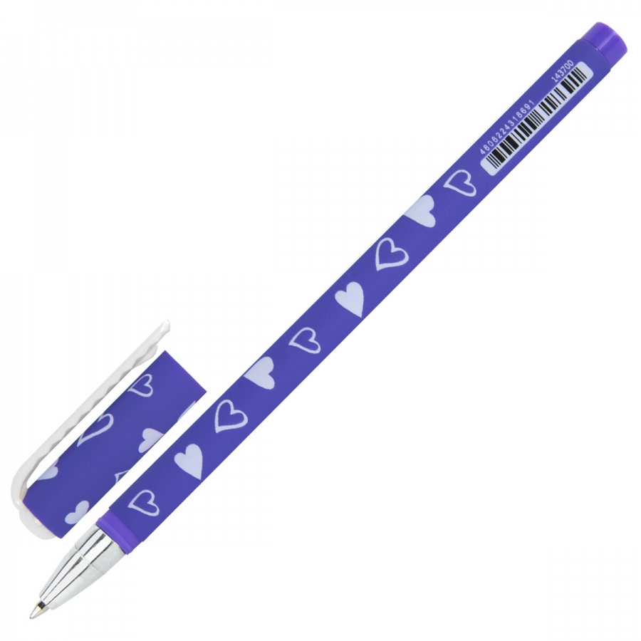 Ручка шариковая Brauberg Soft Touch Stick Fresh Zone Hearts (0.35мм, синий цвет чернил, мягкое покрытие) 36шт. (143700)