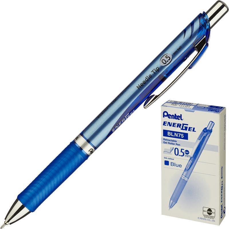 Ручка гелевая автоматическая Pentel EnerGel (0.3мм, синий, резиновая манжетка, супертонкое письмо) 12шт. (BLN75C)