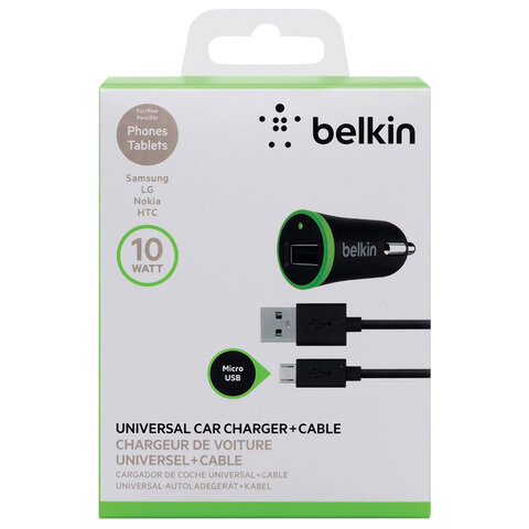 Зарядное устройство автомобильное Belkin Universal, кабель Type-C, черный (F7U002bt06-BLK)