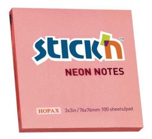 Стикеры (самоклеящийся блок) Hopax Stick'n, 76x76мм, розовый неон, 100 листов