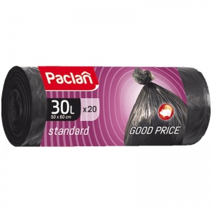 Пакеты для мусора 30л, Paclan Standard (45x55см, 7,3мкм, черные) 20шт. в рулоне (163457), 80 уп.