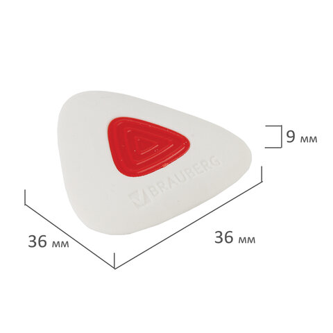 Ластик Brauberg Trios PRO (36х36х9мм, белый, треугольный, красный пластиковый держатель) 36шт. (229559)