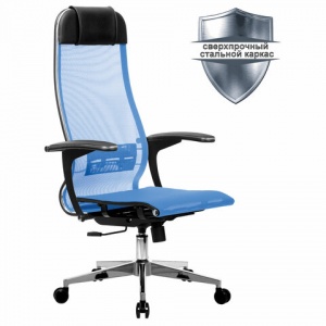 Кресло руководителя Metta К-4-Т, прочная сетка голубая, хром
