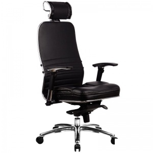 Кресло руководителя Metta Samurai KL-3.02 с 3D подголовником, кожа черная, хром (033011072)