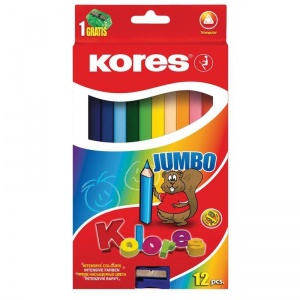 Карандаши цветные 12 цветов Kores Kolores Jumbo (L=175мм, d=5мм, 3гр) + точилка, картонная упаковка (93512.01)