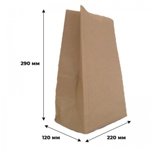 Крафт-пакет бумажный коричневый, 22x12х29см, 50 г/кв.м, био, 1000шт.