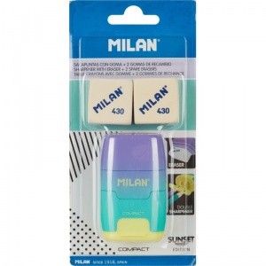 Набор ластик-точилка и 2 сменных ластика Milan Compact Sunset (каучуковые, 40х25х67мм) (BYM10454)