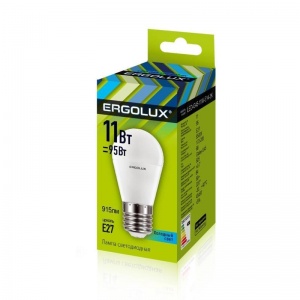 Лампа светодиодная Ergolux (11Вт, Е27, шарообразная) холодный белый, 1шт.