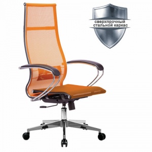 Кресло руководителя Metta К-7, прочная сетка оранжевая, хром