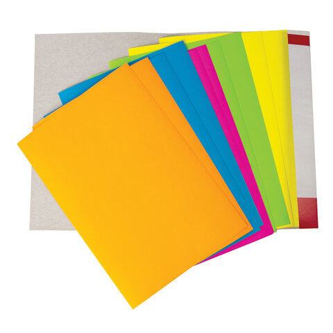 Картон цветной мелованный флуоресцентный Brauberg &quot;Лето&quot; (10 листов, 5 цветов, А4) в папке (129918)