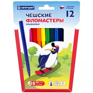 Набор фломастеров 12 цветов Centropen "Пингвины" (линия 1-2мм, смываемые) пвх-упаковка (7 7790 1286)