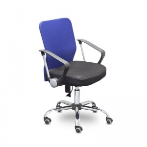 Кресло офисное Easy Chair 203, ткань черная, сетка синяя, хром