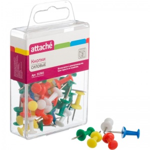 Кнопки силовые для пробковых досок Attache (10.5мм, цилиндр, металл/пластик) цветные, 30шт., 12 уп.