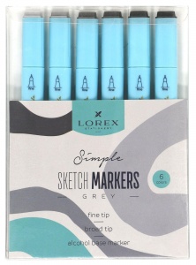 Набор маркеров художественных Lorex Grey Simple, скошенный/пулевидный, 6шт.