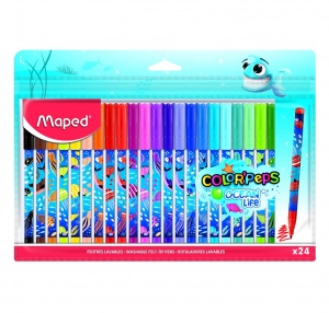 Набор фломастеров 24 цвета Maped Color'Peps Ocean Life (линия 2.8мм, классические, круглый корпус) пакет с европодвесом (845703)