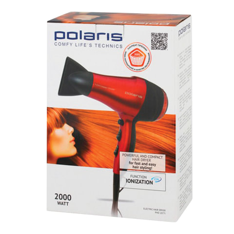 Фен Polaris PHD 2077i, 2000Вт, ионизация, красный и черный (PHD 2077i RED)