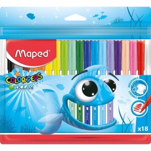 Набор фломастеров 18 цветов Maped Color'Peps Ocean (линия 1мм, смываемые) пвх-упаковка (845721)