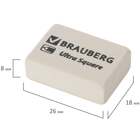 Ластик Brauberg Ultra Square (26х18х8мм, белый, натуральный каучук) 80шт. (228707)