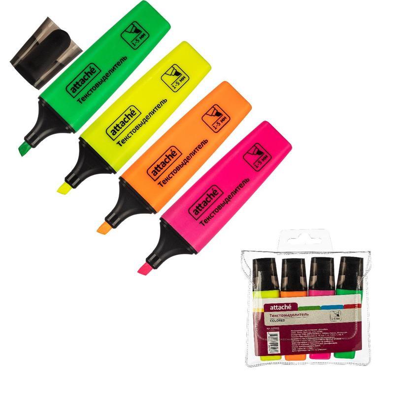 Набор маркеров-текстовыделителей Attache Colored (1-5мм, розовый/зеленый/желтый/оранжевый) 4шт., 12 уп.