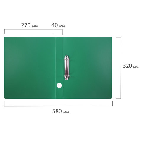 Папка на 2-х кольцах Staff (А4, корешок 40мм, до 300л.) зеленая (225723)
