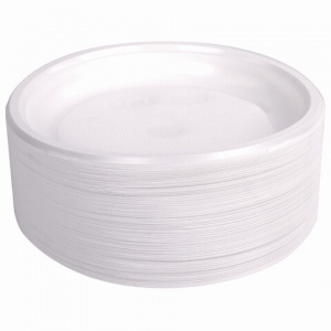 Тарелка одноразовая пластиковая Лайма (d=165мм, белая) 100шт., 5 уп. (607388)