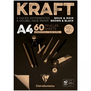 Блокнот для зарисовок А4, 60л Clairefontaine "Kraft" (90 г/кв.м, верже, черный/крафт, склейка) (975818C)