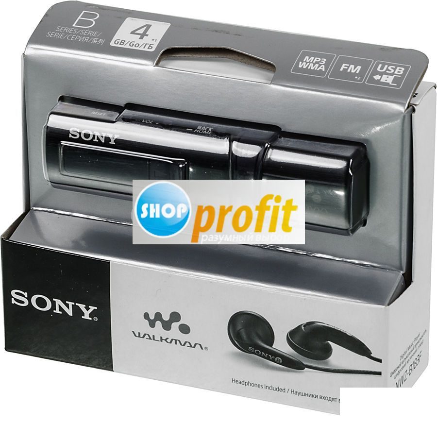 Портативный плеер Sony NWZ-B183FB.EE flash, 4Гб, черный (NWZB183FB.EE)