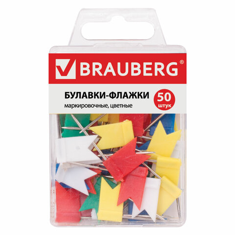 Булавки-флажки маркировочные Brauberg, цветные, 50шт. (221537), 40 уп.