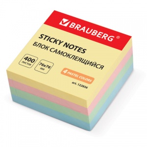 Стикеры (самоклеящийся блок) Brauberg, 76x76мм, 4 цвета, 400 листов (122856)