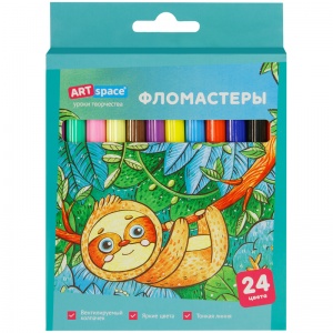 Набор фломастеров 24 цвета ArtSpace "Милые зверушки" (линия 1мм, смываемые) картон.уп. (WP24_26940), 12 уп.