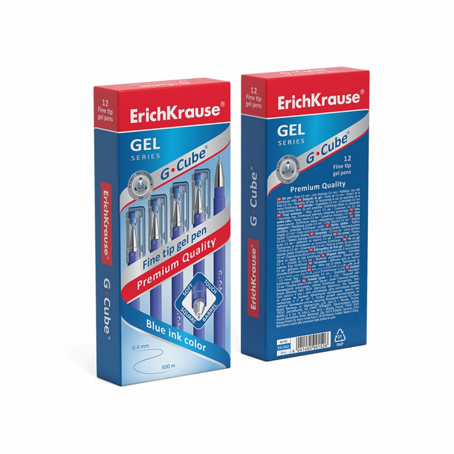 Ручка гелевая Erich Krause G-cube (0.4мм, синий, игольчатый узел) (46162), 12шт.