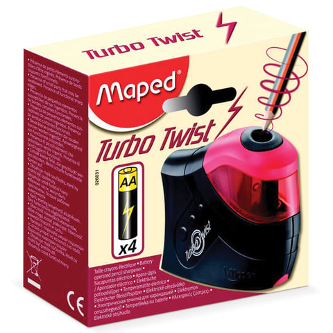 Точилка для карандашей электрическая Maped Turbo Twist, питание от батарейки, серая/красная (026031)