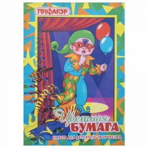 Бумага цветная Пифагор "Гномик на карнавале" (16 листов, 8 цветов, А4, 200х283мм) (121009)