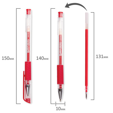 Ручка гелевая Brauberg Number One (0.35мм, красный, резиновая манжетка) 1шт. (141195)