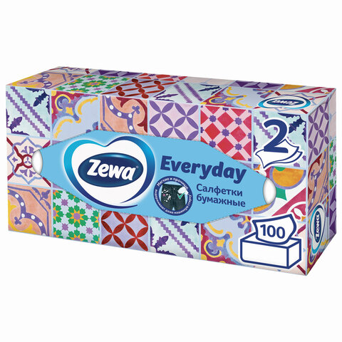 Салфетки бумажные 19x20см, 2-слойные Zewa Everyday, 100шт. в коробке (6286-13/24516)