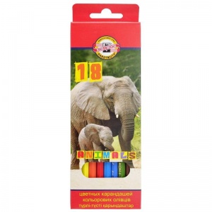Карандаши цветные 18 цветов Koh-I-Noor Animals (L=175мм, D=6.9мм, d=2.8мм, 6гр) картонная упаковка (3553018008KSRU)
