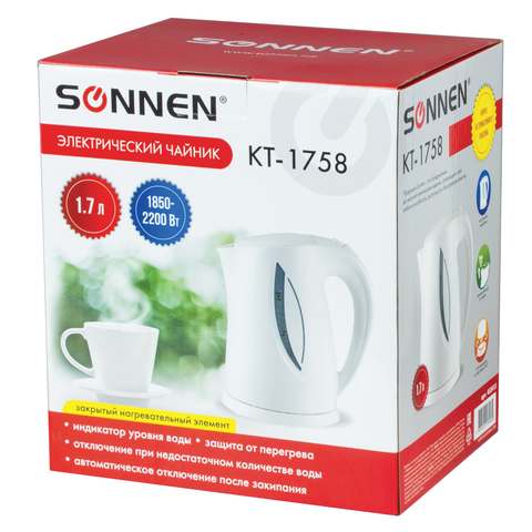 Чайник электрический Sonnen KT-1758, 2200Вт, белый (453415)