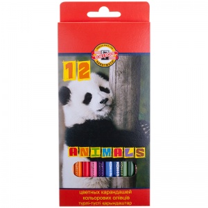 Карандаши цветные 12 цветов Koh-I-Noor Animals (L=175мм, D=6.9мм, d=2.8мм, 6гр) картонная упаковка, 12 уп. (3552012008KSRU)