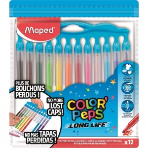 Набор фломастеров 12 цветов Maped Color'Peps Long Life (линия 1мм) пластиковый футляр (845045)