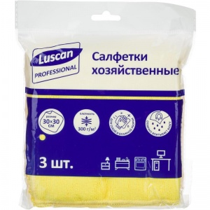 Салфетка хозяйственная Luscan Professional (30х30см) микрофибра, 300 г/кв.м, желтая, 3шт.