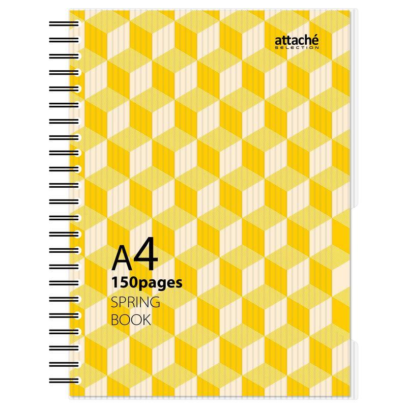 Бизнес-тетрадь А4 Attache Selection Spring Book, 150 листов, желтая, клетка, на спирали, пластик (230х297мм), 8шт.