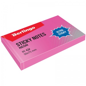 Стикеры (самоклеящийся блок) Berlingo Ultra Sticky, 50x75мм, розовый неон, 80 листов (LSn_39413)