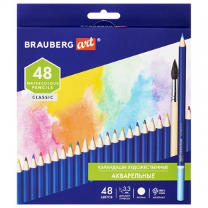 Карандаши акварельные художественные 48 цветов Brauberg Art Classic (L=175мм, d=3,3мм, круглые), 5 уп.