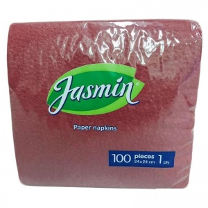 Салфетки бумажные 24x24см, 1-слойные Jasmin, бордовые, 100шт.
