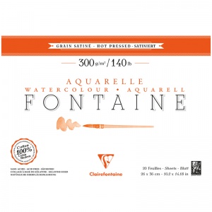 Альбом для акварели 260x360мм, 20л Clairefontaine "Fontaine Grain satin" (300 г/кв.м, горяч. пресс, сатин) (96345C)