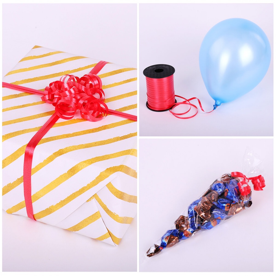Лента упаковочная декоративная для шаров и подарков Золотая Сказка, 5мм х 500м, красная (591811)