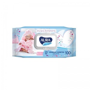 Салфетки влажные детские Aura Ultra Comfort, без спирта, 100шт. (8109/6486)