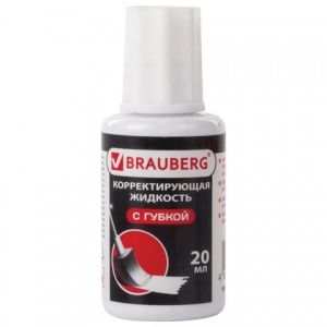 Корректирующая жидкость Brauberg Premium, 20мл, флакон с губкой, спиртовая основа, ярко-белая (224090)