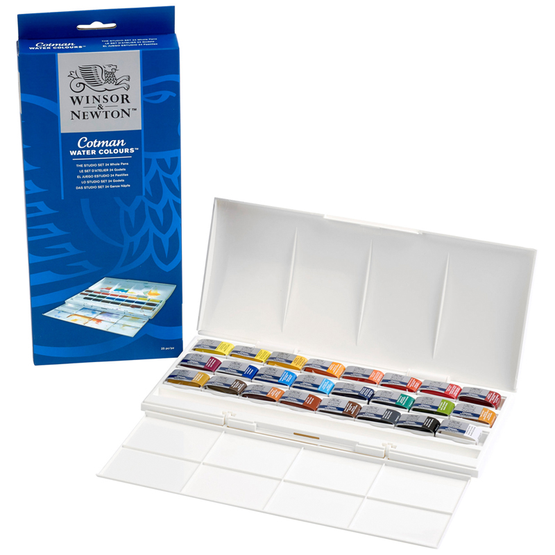 Краски акварельные 24 цвета Winsor&Newton &quot;Cotman&quot;, 24 кюветы, пласт. коробка (390084)