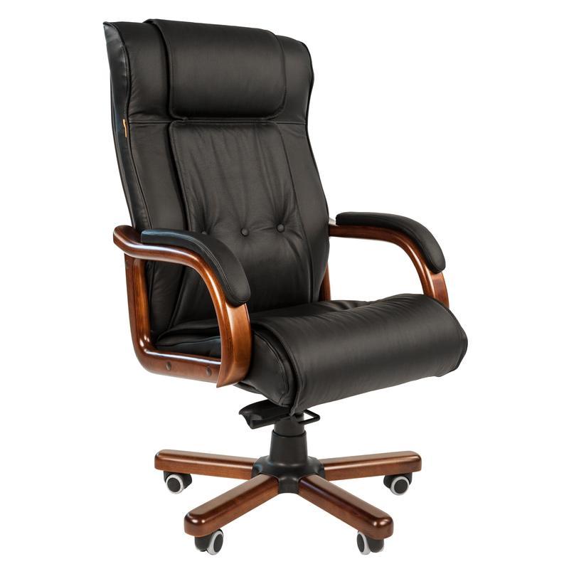 Кресло руководителя Chairman 653, натуральная кожа черная, металл/дерево